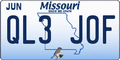 MO license plate QL3J0F