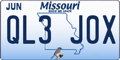 MO license plate QL3J0X