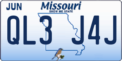 MO license plate QL3J4J