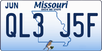 MO license plate QL3J5F
