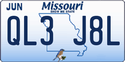 MO license plate QL3J8L