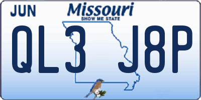 MO license plate QL3J8P