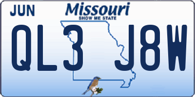 MO license plate QL3J8W