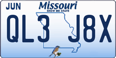 MO license plate QL3J8X