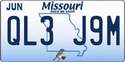 MO license plate QL3J9M