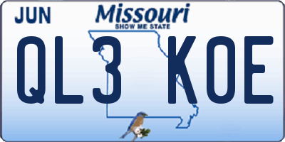 MO license plate QL3K0E