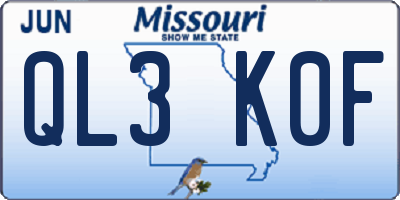 MO license plate QL3K0F