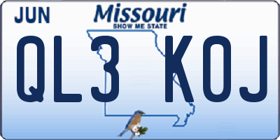 MO license plate QL3K0J