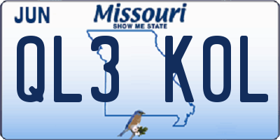 MO license plate QL3K0L