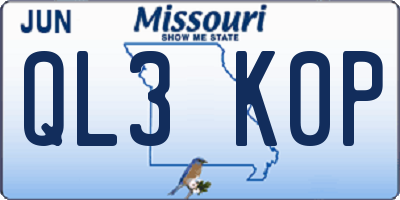 MO license plate QL3K0P