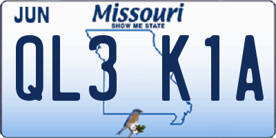 MO license plate QL3K1A