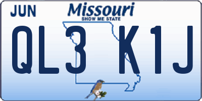 MO license plate QL3K1J
