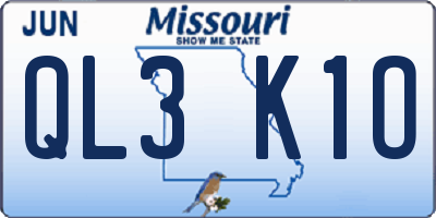 MO license plate QL3K1O