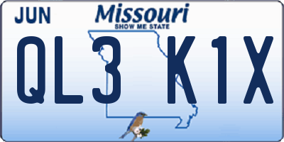 MO license plate QL3K1X