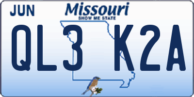 MO license plate QL3K2A
