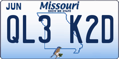 MO license plate QL3K2D