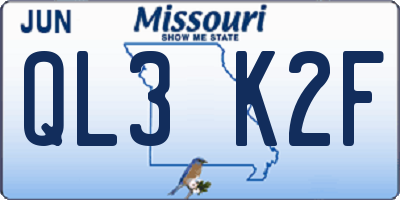 MO license plate QL3K2F