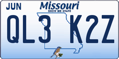 MO license plate QL3K2Z