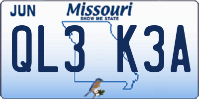 MO license plate QL3K3A