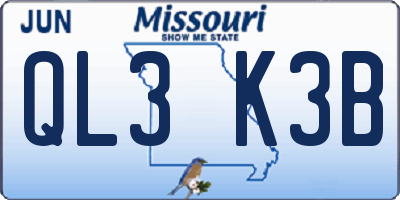 MO license plate QL3K3B