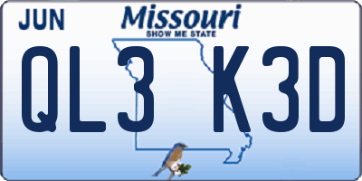 MO license plate QL3K3D
