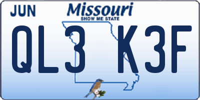 MO license plate QL3K3F