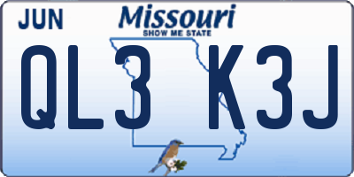 MO license plate QL3K3J