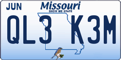 MO license plate QL3K3M
