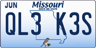 MO license plate QL3K3S