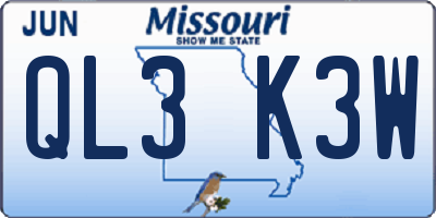 MO license plate QL3K3W