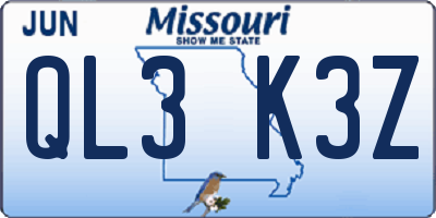 MO license plate QL3K3Z