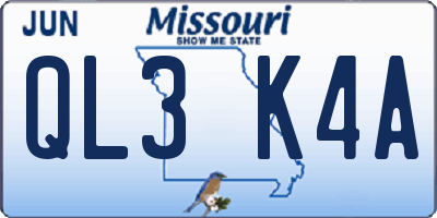 MO license plate QL3K4A