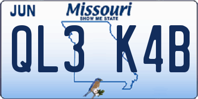 MO license plate QL3K4B