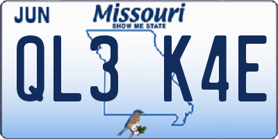 MO license plate QL3K4E