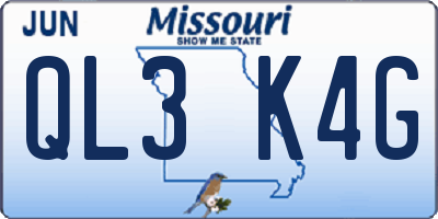 MO license plate QL3K4G