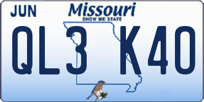 MO license plate QL3K4O