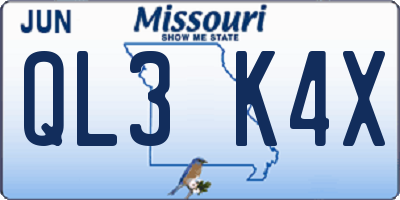 MO license plate QL3K4X