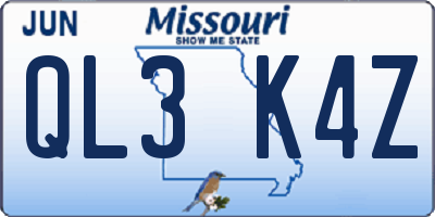 MO license plate QL3K4Z