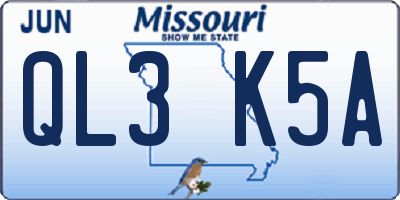 MO license plate QL3K5A
