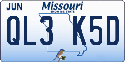 MO license plate QL3K5D