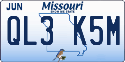 MO license plate QL3K5M