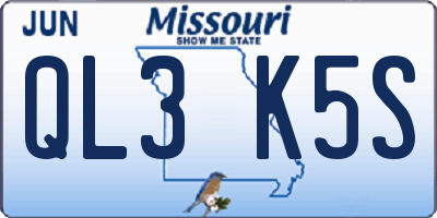 MO license plate QL3K5S