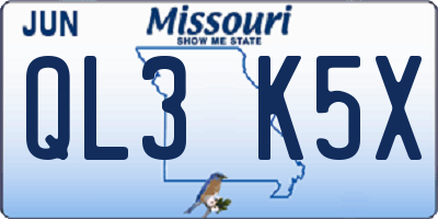 MO license plate QL3K5X