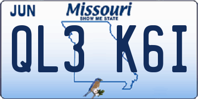 MO license plate QL3K6I