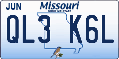 MO license plate QL3K6L