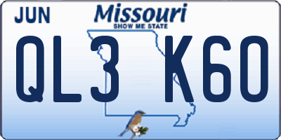 MO license plate QL3K6O