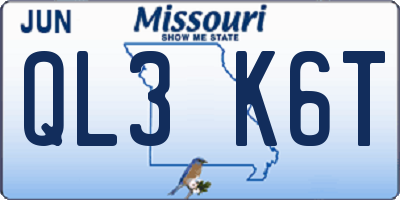 MO license plate QL3K6T