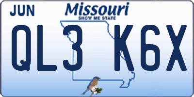 MO license plate QL3K6X