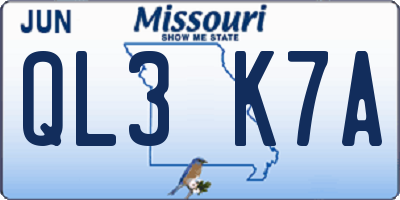 MO license plate QL3K7A