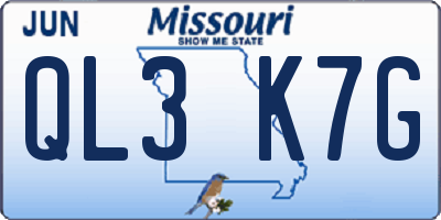 MO license plate QL3K7G